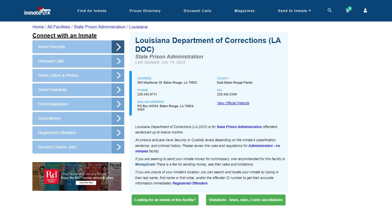 Louisiana Department of Corrections (LA DOC) - InmateAid